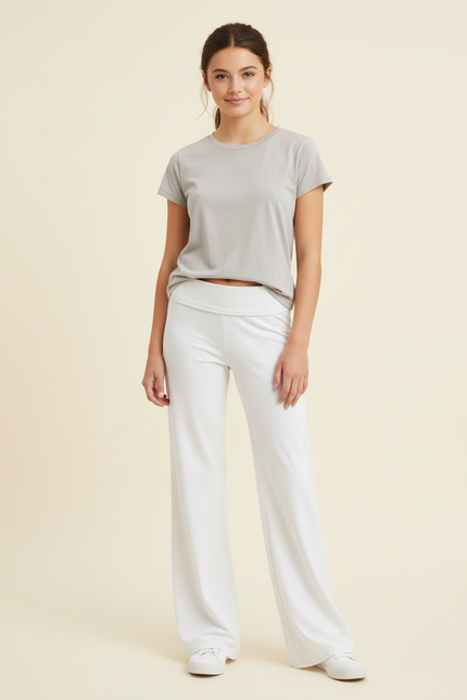 Pantalon Blanc Ample Confortable Évasé Taille Basse - Molleton