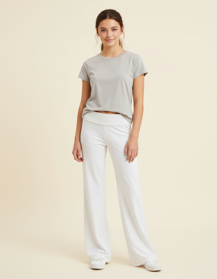 Pantalon Blanc Ample Confortable Évasé Taille Basse - Molleton