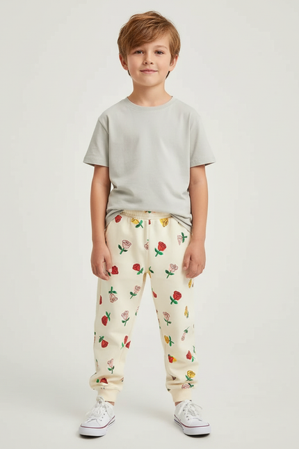 Pantalon Blanc Et Rose - Beige Molleton