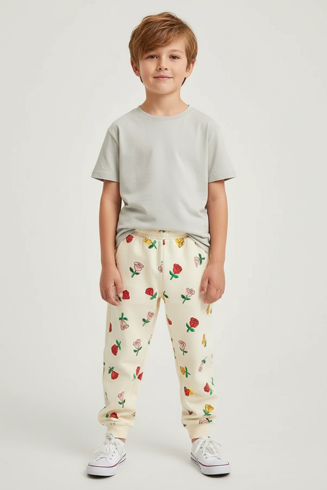 Pantalon Blanc Et Rose - Beige Molleton