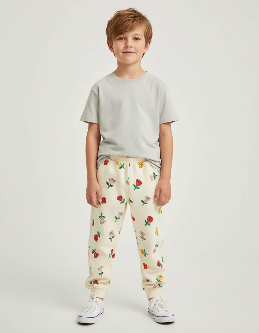 Pantalon Blanc Et Rose - Beige Molleton