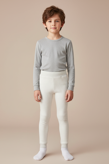 Pantalon Blanc Côtelé Élastique Confortable Enfant - Maille