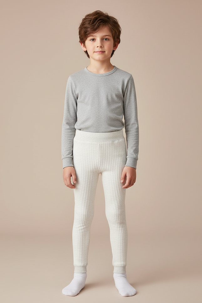 Pantalon Blanc Côtelé Élastique Confortable Enfant - Maille
