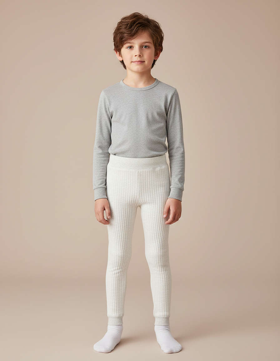 Pantalon Blanc Côtelé Élastique Confortable Enfant - Maille