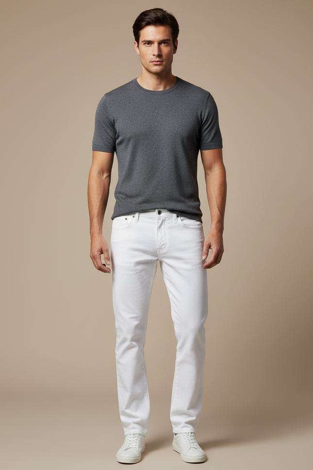 Pantalon Blanc Homme Droit Décontracté Coton Stretch - Jean