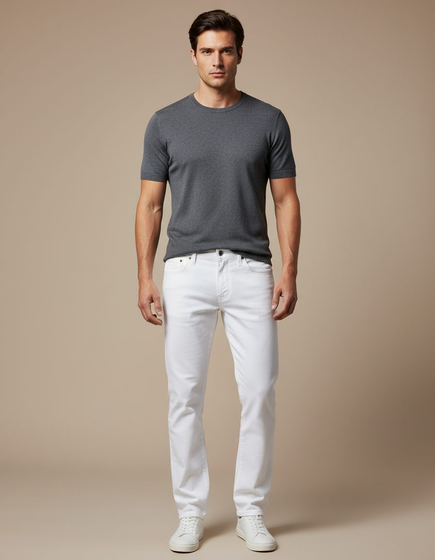 Pantalon Blanc Homme Droit Décontracté Coton Stretch - Jean