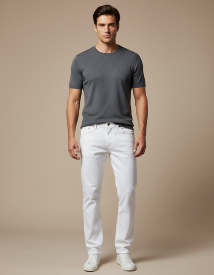 Pantalon Blanc Homme Droit Décontracté Coton Stretch - Jean