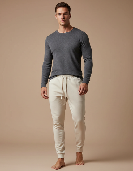 Pantalon Blanc Coton Molletonné Confortable Homme - Beige