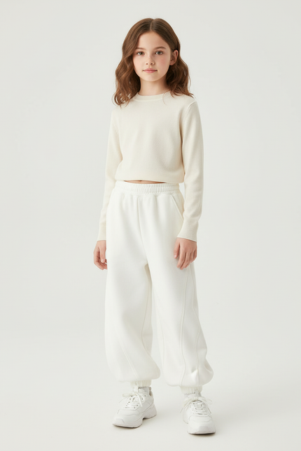Pantalon Blanc Ample Molleton Enfant Sport Décontracté
