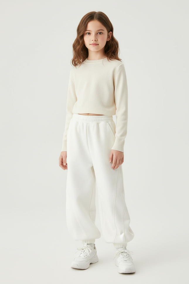 Pantalon Blanc Ample Molleton Enfant Sport Décontracté