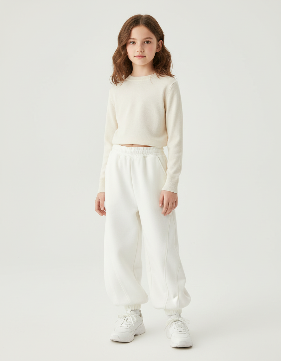 Pantalon Blanc Ample Molleton Enfant Sport Décontracté