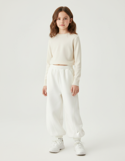 Pantalon Blanc Ample Molleton Enfant Sport Décontracté