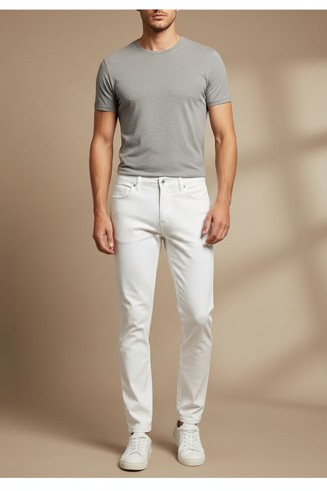 Pantalon Blanc Skinny Slim Coton Stretch Casual