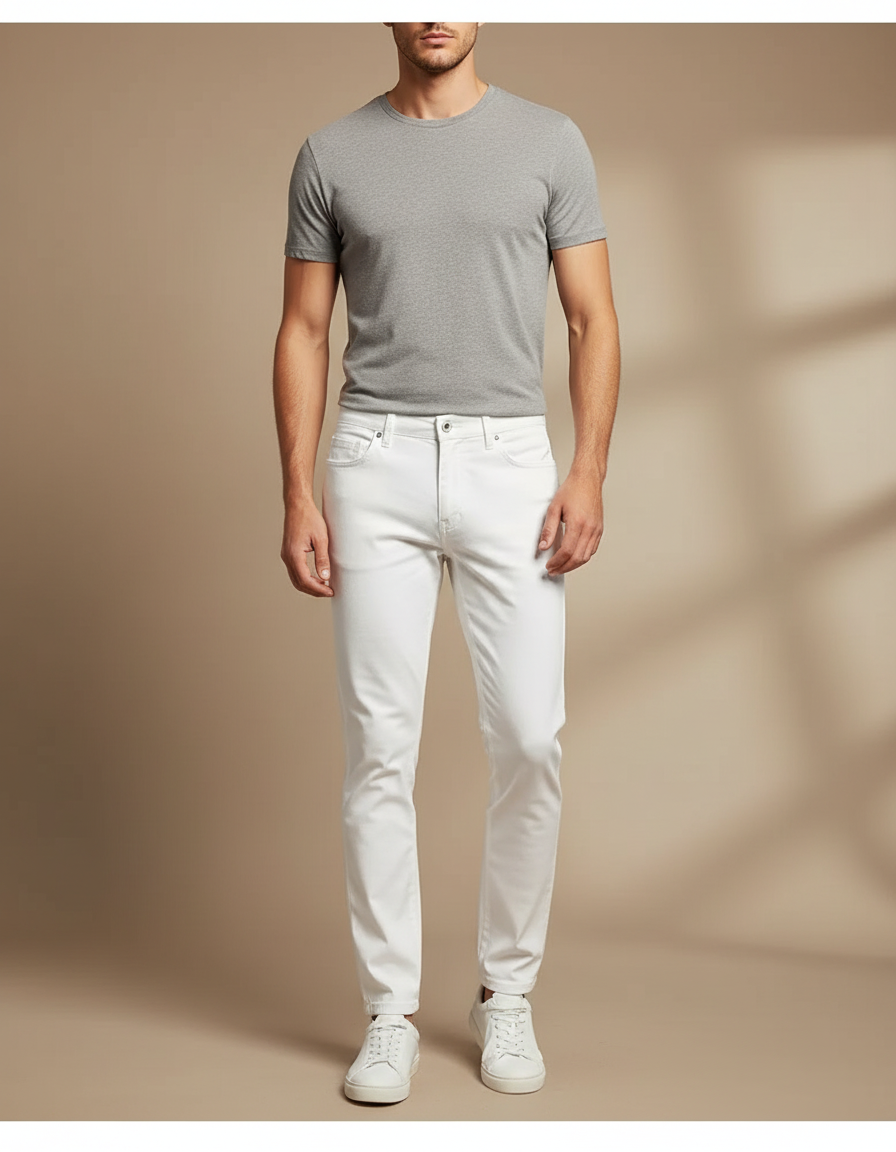 Pantalon Blanc Skinny Slim Coton Stretch Casual