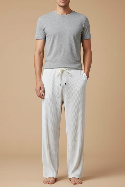 Pantalon Blanc Plissé Ample Décontracté Homme - Maille