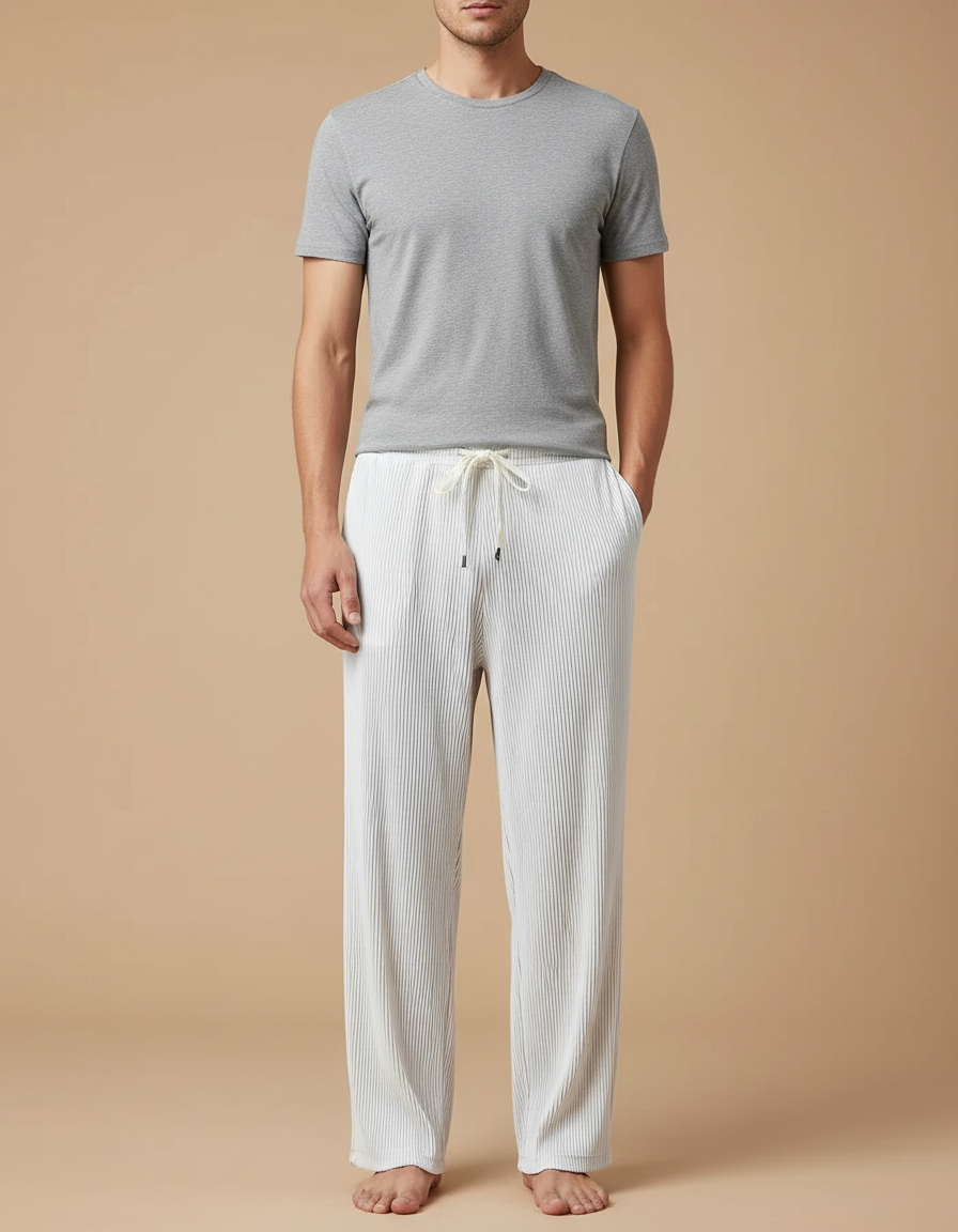 Pantalon Blanc Plissé Ample Décontracté Homme - Maille
