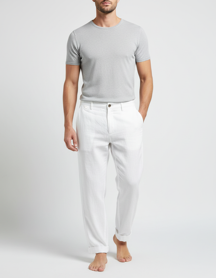 Pantalon Blanc Lin Droit Décontracté Homme Élégant
