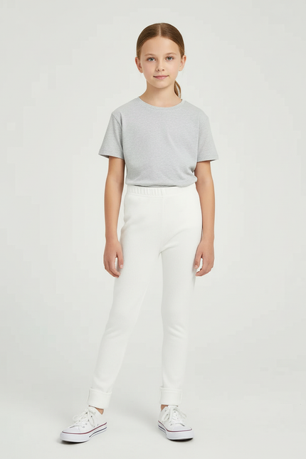 Pantalon Blanc Côtelé Slim Confortable Enfant Hiver - Maille