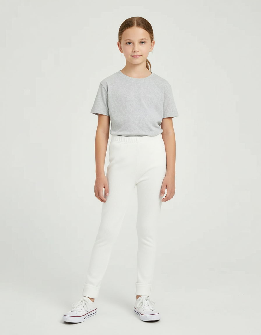 Pantalon Blanc Côtelé Slim Confortable Enfant Hiver - Maille