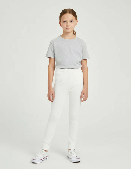 Pantalon Blanc Côtelé Slim Confortable Enfant Hiver - Maille
