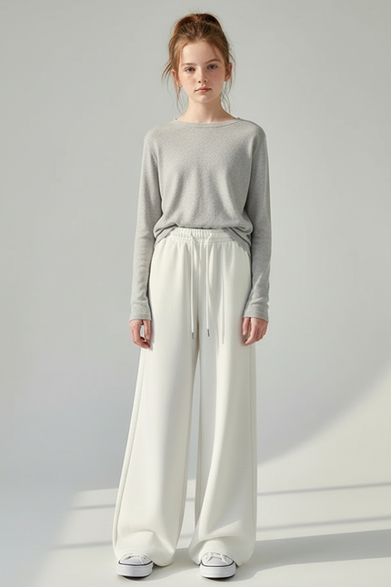 Pantalon Blanc Ample Fluide Taille Haute Décontracté - Molleton