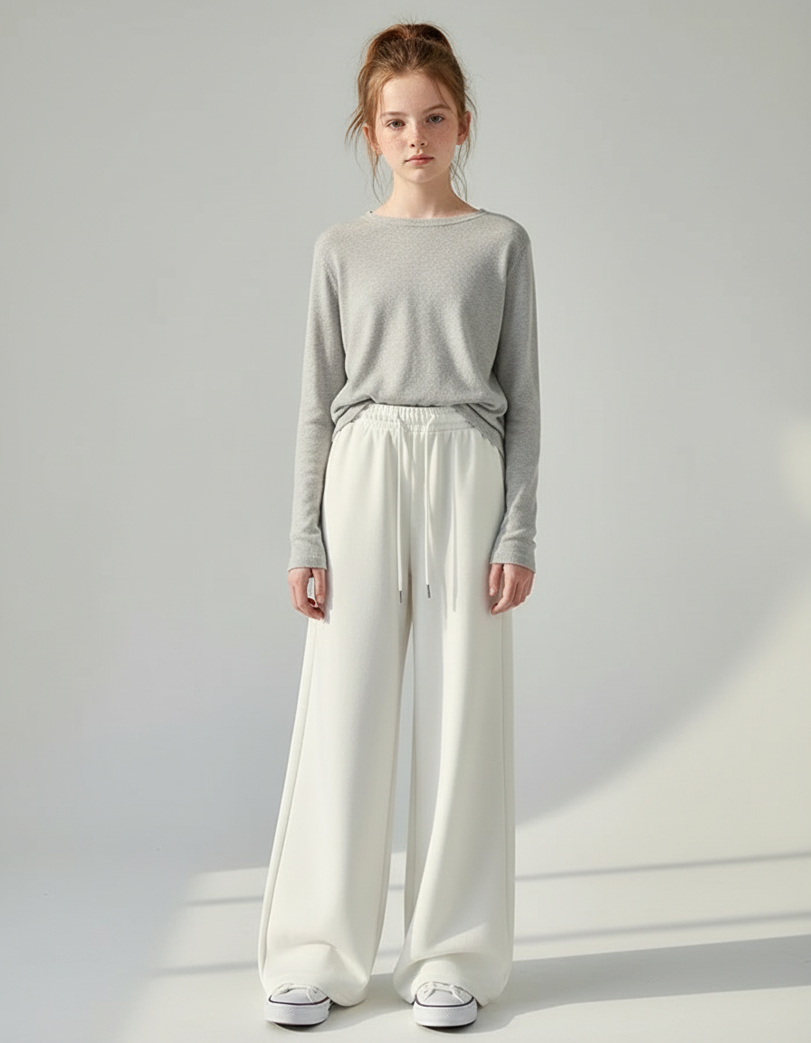 Pantalon Blanc Ample Fluide Taille Haute Décontracté - Molleton