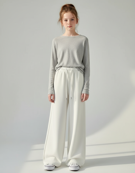 Pantalon Blanc Ample Fluide Taille Haute Décontracté - Molleton