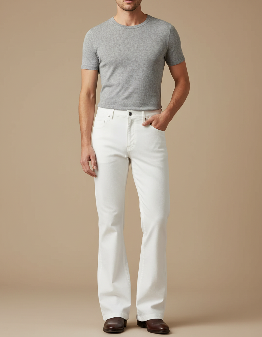 Pantalon Blanc Évasé Homme Décontracté Coton - Jean