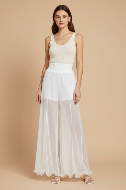Pantalon Mousseline Blanc - Polyester