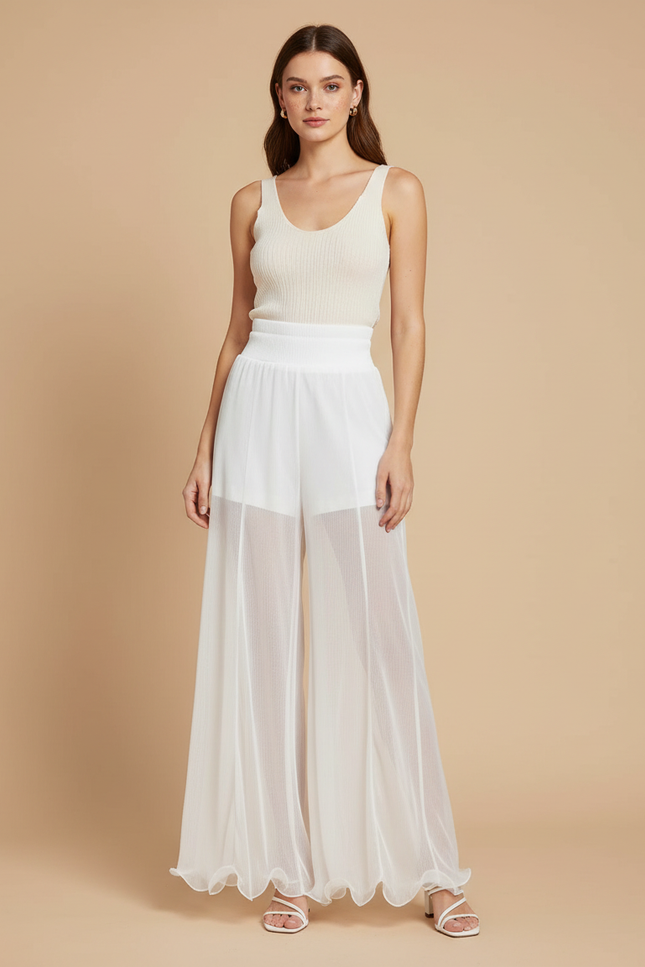 Pantalon Mousseline Blanc - Polyester