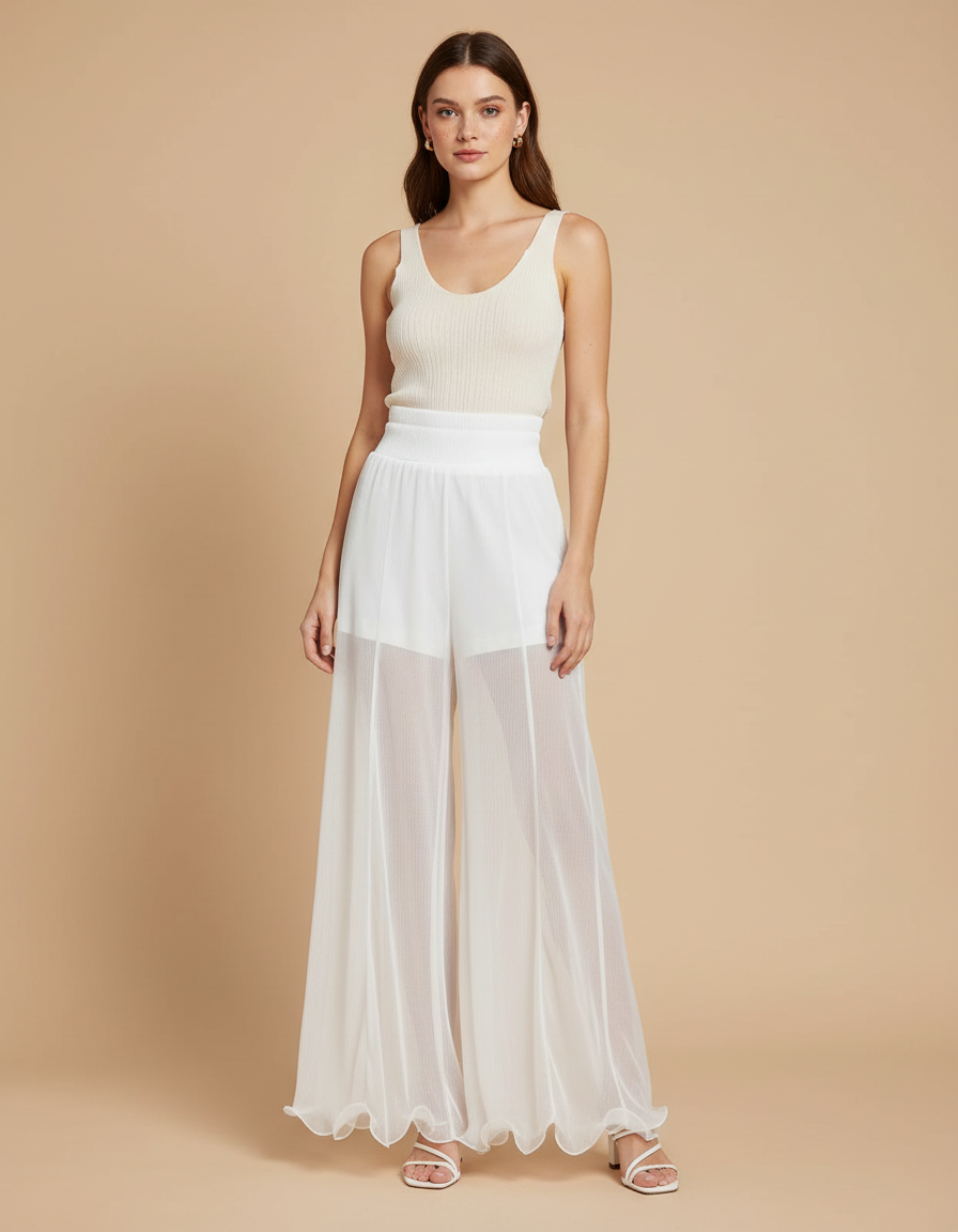 Pantalon Mousseline Blanc - Polyester