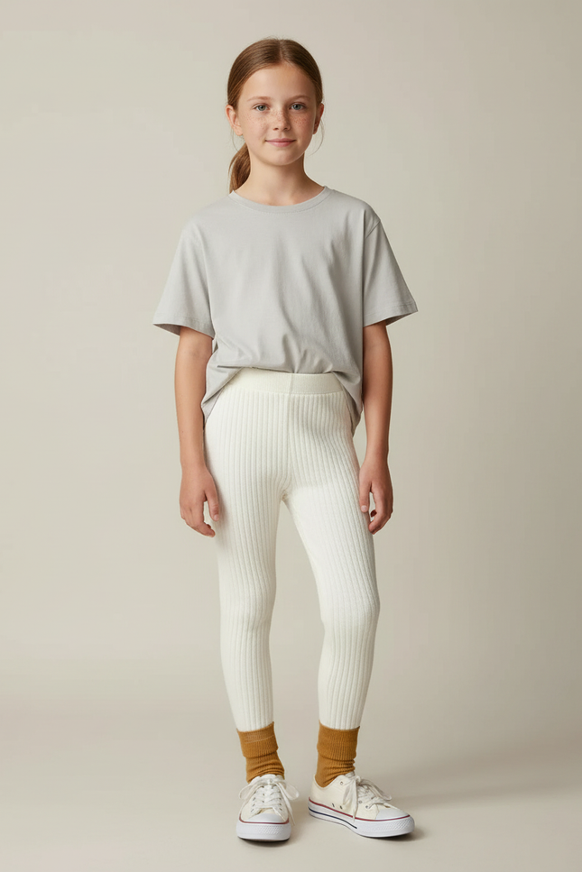 Pantalon Blanc Côtelé Tricoté Slim Fille Confortable - Maille