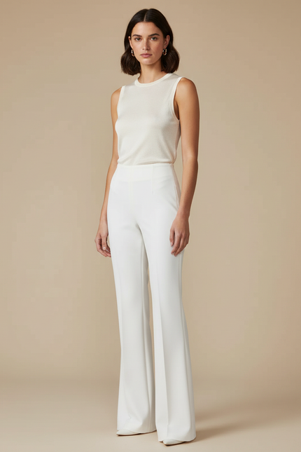 Pantalon Blanc Droit Habillé Fluide Femme - Polyester