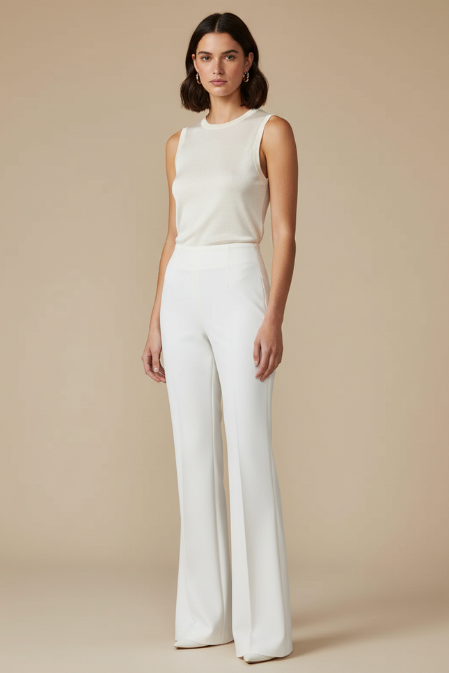 Pantalon Blanc Droit Habillé Fluide Femme - Polyester
