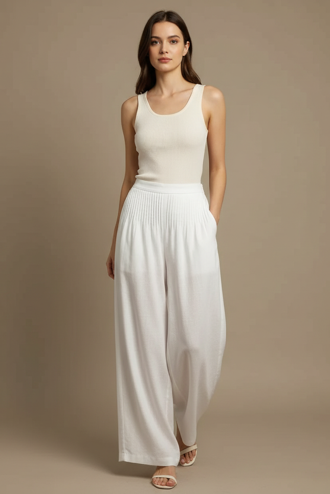 Pantalon Lin Femme Blanc