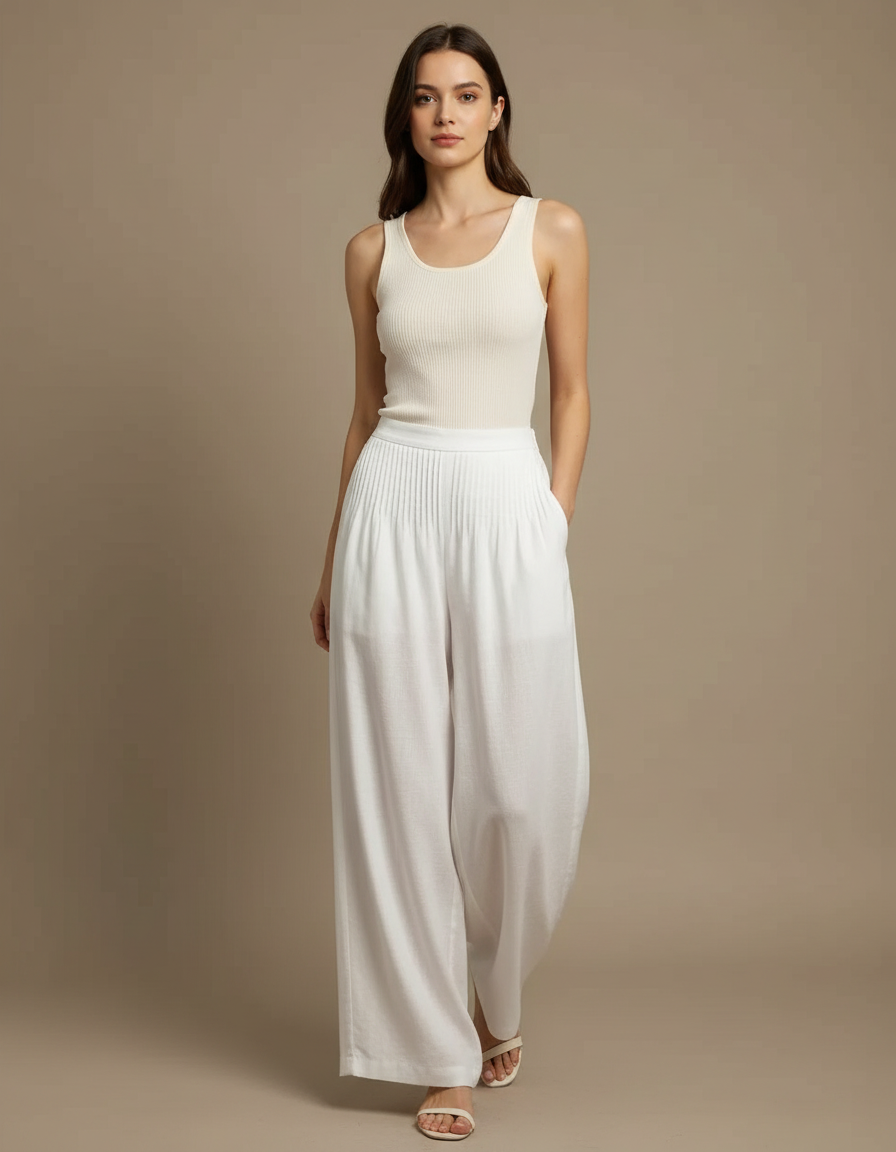 Pantalon Lin Femme Blanc