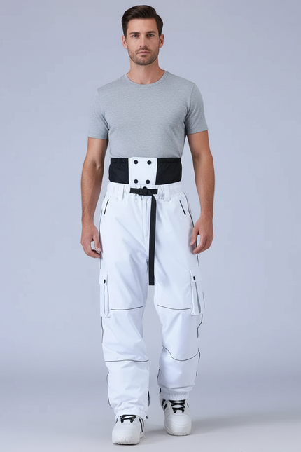 Pantalon Blanc Cargo Ample Ceinture Noir - Polyester