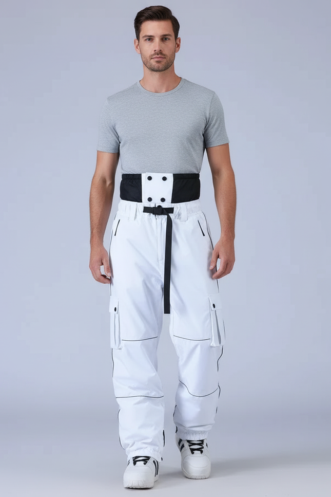Pantalon Blanc Cargo Ample Ceinture Noir - Polyester