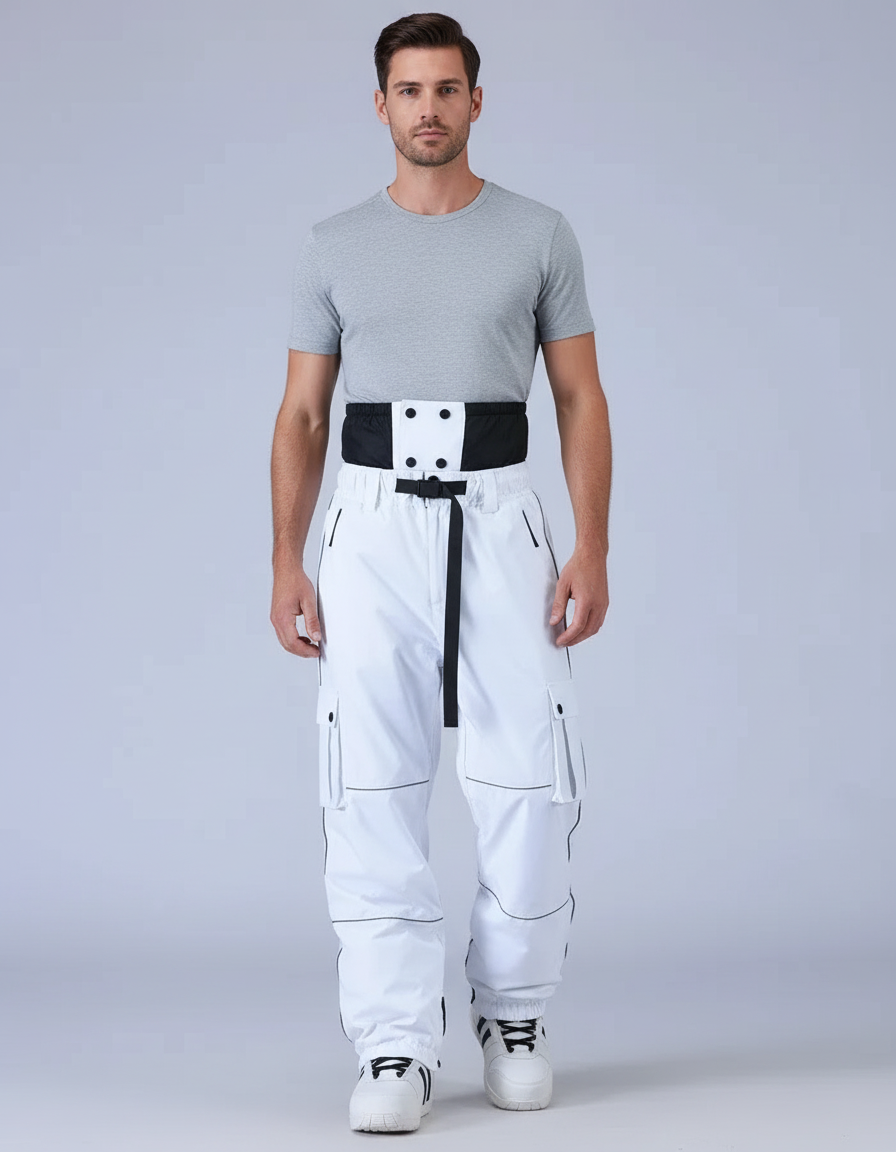 Pantalon Blanc Cargo Ample Ceinture Noir - Polyester