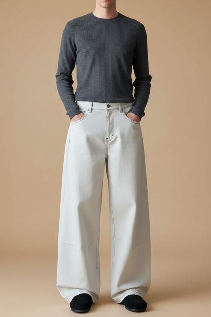 Pantalon Blanc Ample Décontracté Large Homme - Jean