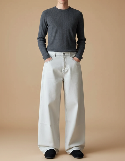Pantalon Blanc Ample Décontracté Large Homme - Jean