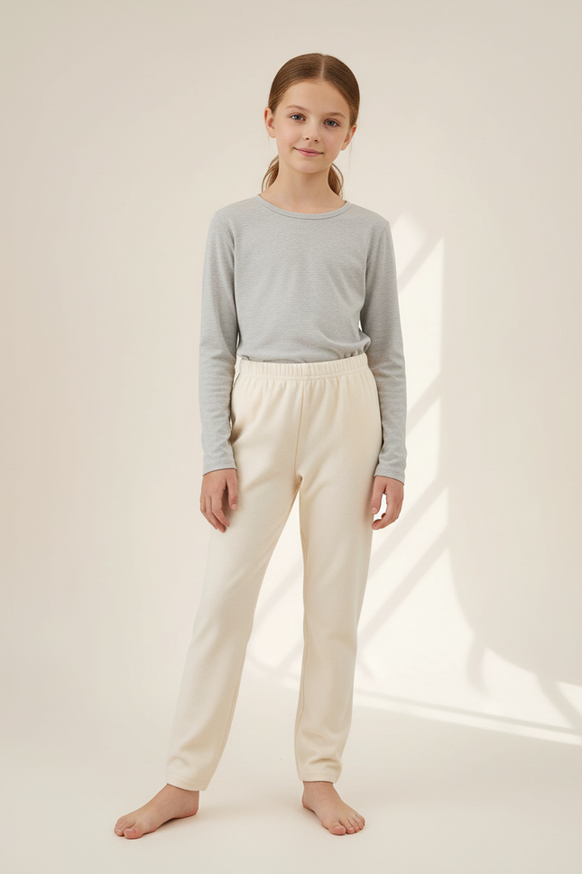 Pantalon Blanc Coton Doux Élastique Enfant Décontracté - Beige Molleton