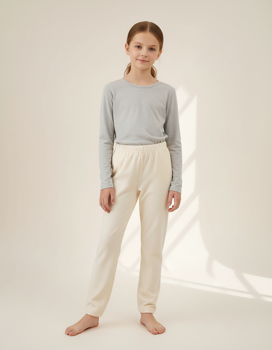 Pantalon Blanc Coton Doux Élastique Enfant Décontracté - Beige Molleton