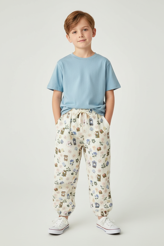 Pantalon Blanc Avec Fleurs - Lin