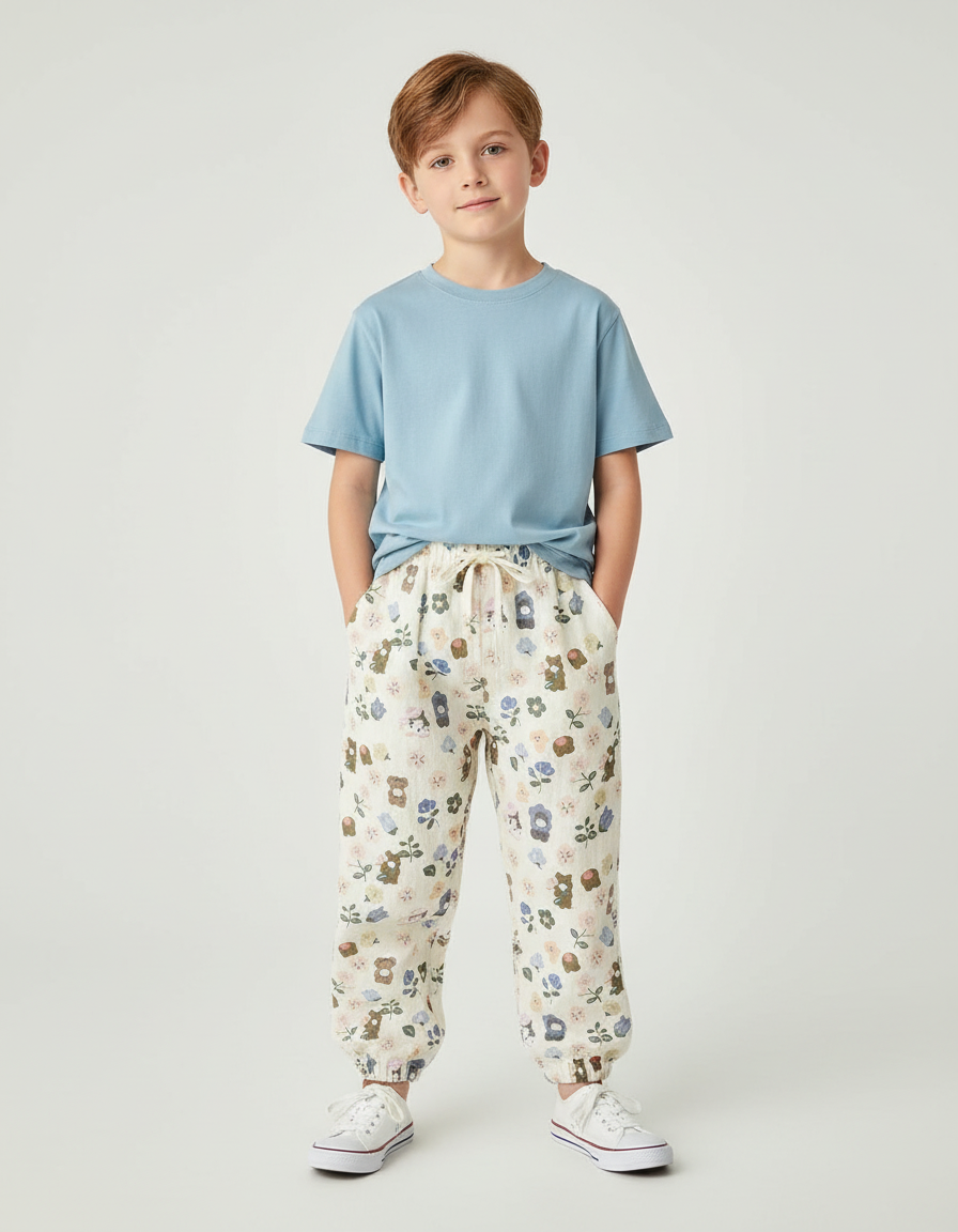 Pantalon Blanc Avec Fleurs - Lin