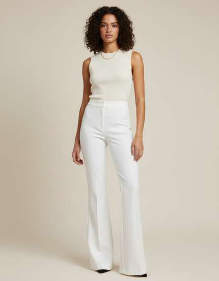 Pantalon Blanc Femme Évasé Élégant Taille Haute - Gabardine