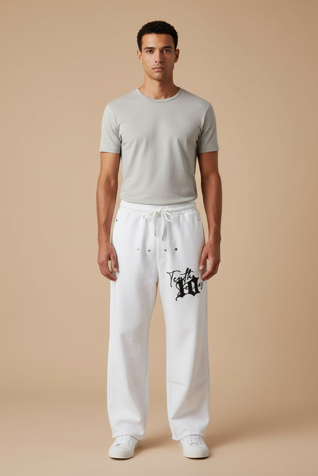 Pantalon Blanc Ample Décontracté Gothic Letter Y2K - Molleton