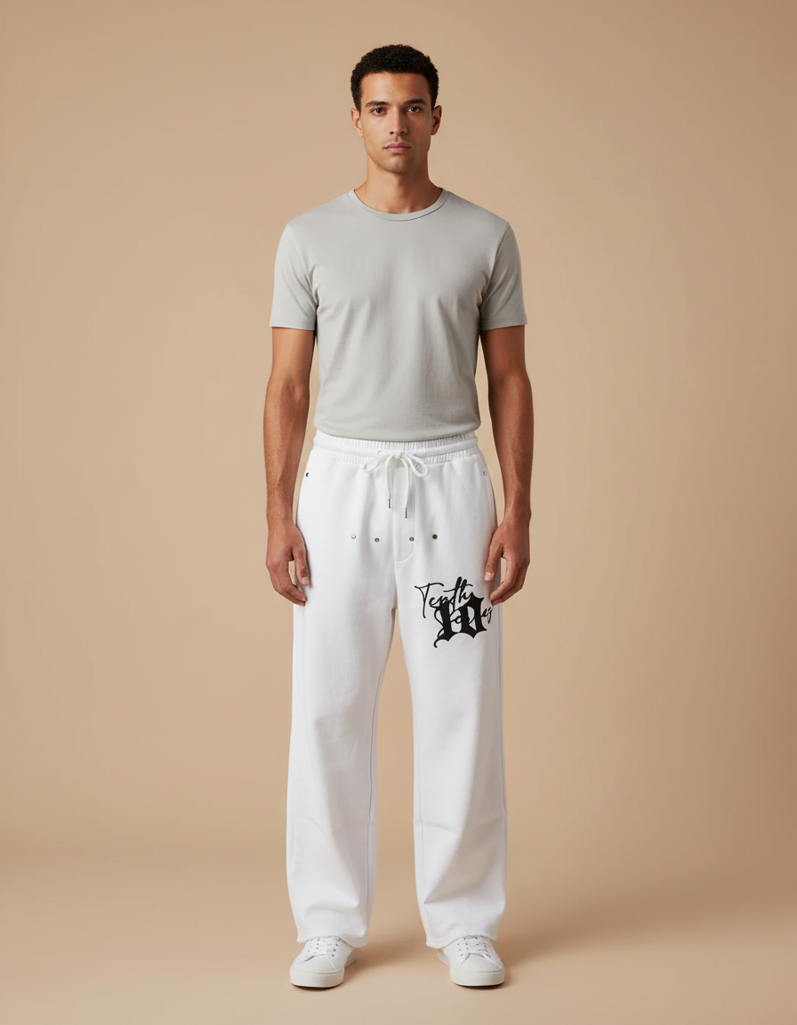 Pantalon Blanc Ample Décontracté Gothic Letter Y2K - Molleton