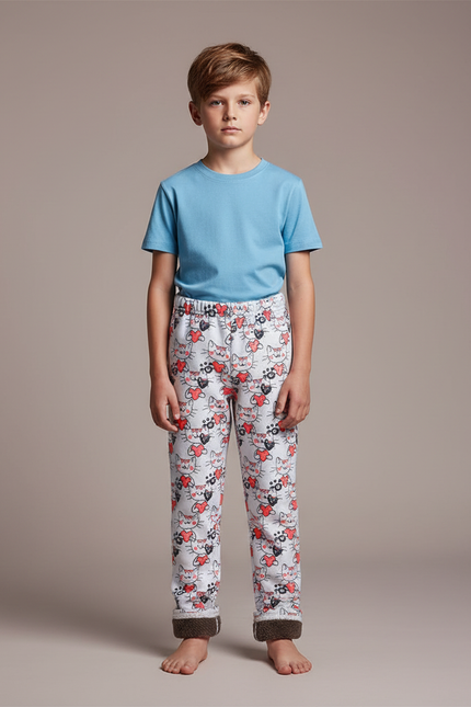 Pantalon Blanc Polaire Imprimé Chat Confortable Enfant - Molleton
