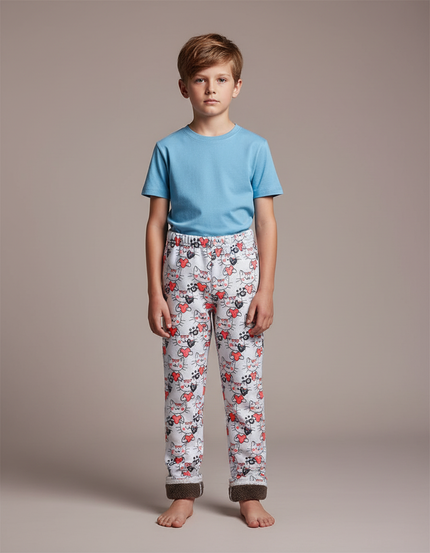 Pantalon Blanc Polaire Imprimé Chat Confortable Enfant - Molleton